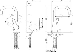 Смесител стоящ за умивалник с висок тръбен чучур U130 CALISTA B0869AA