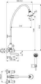 Смесител стенен за вана/душ със стационарен и подвижен душ ISKAR B1396AA