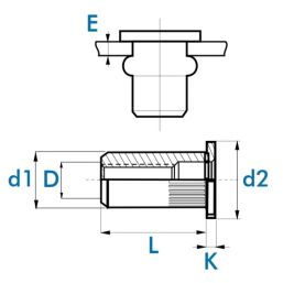 Нит-гайка M6 x 14.5 mm, Стомана, Плоска глава
