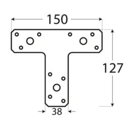 Т-образна планка KT2 - 150x127/38mm, t=2.5mm, Черен