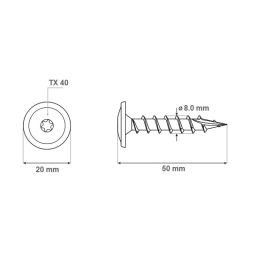 Винт за дърво TORNADO с плоска глава 8 x 50 mm, черен